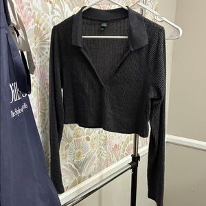 wild fable Black Ribbed Cropped Collared Sweater